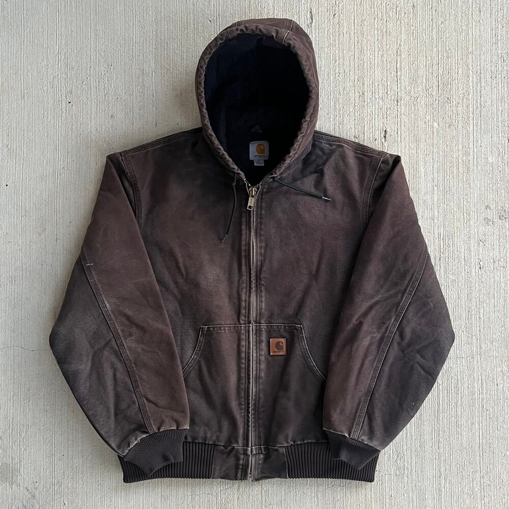 Carhartt J130 Dkb Brown Hooded Work Wear Jacket